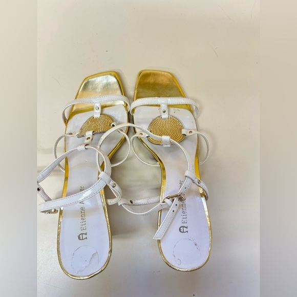 Etienne Aigner White and Gold High-Heeled Sandals - Picture 2 of 6